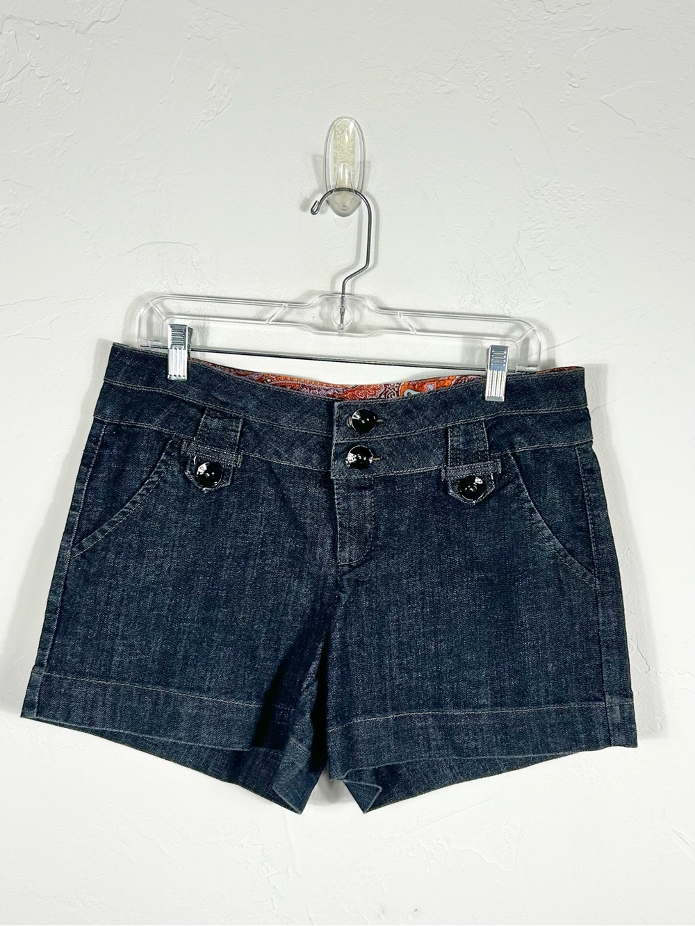 One 5 One Denim Shorts Size 12 Double Button Dark Wash Cuffed Y2K